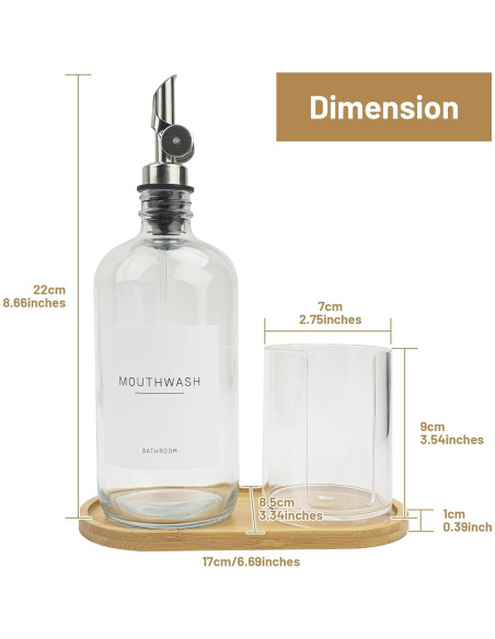 Dispensador de vidrio 480ml Ezebesta con soporte y etiquetas