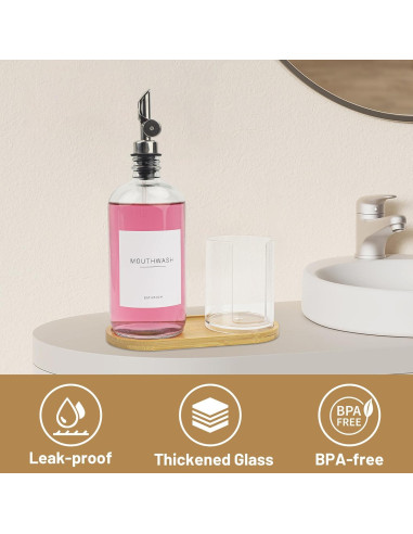 Dispensador de vidrio 480ml Ezebesta con soporte y etiquetas