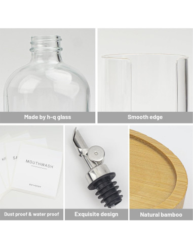 Dispensador de vidrio 480ml Ezebesta con soporte y etiquetas