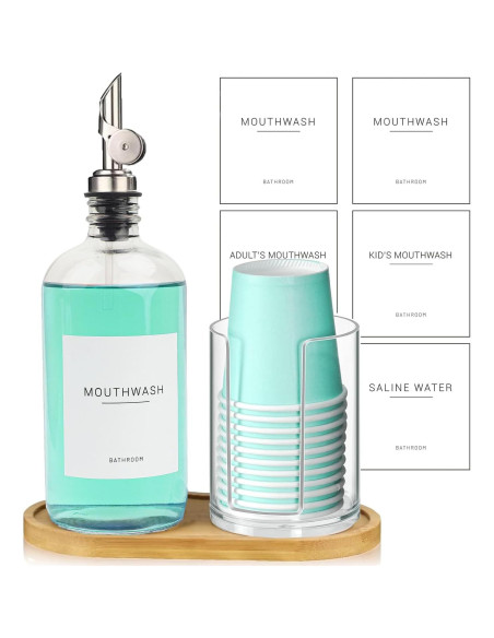 Dispensador de vidrio 480ml Ezebesta con soporte y etiquetas