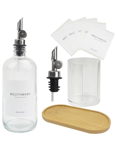 Dispensador de vidrio 480ml Ezebesta con soporte y etiquetas