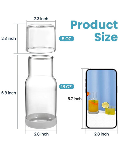 Juego de Jarra y Vaso de Noche Wikapy 532 ml con Posavasos