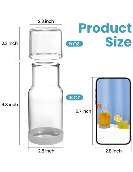 Juego de Jarra y Vaso de Noche Wikapy 532 ml con Posavasos