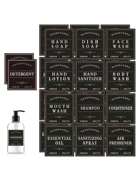 Etiquetas Reutilizables para Botellas Amzlabel 26 PCS Negro