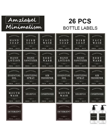 Etiquetas Reutilizables para Botellas Amzlabel 26 PCS Negro