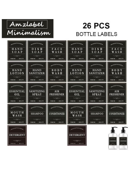 Etiquetas Reutilizables para Botellas Amzlabel 26 PCS Negro