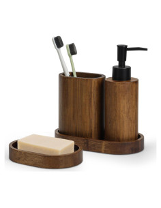 Juego de Accesorios de Baño 4 Piezas Bambú Carbonizado