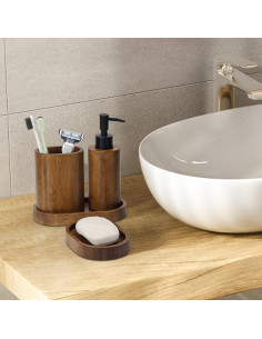 Juego de Accesorios de Baño 4 Piezas Bambú Carbonizado 2