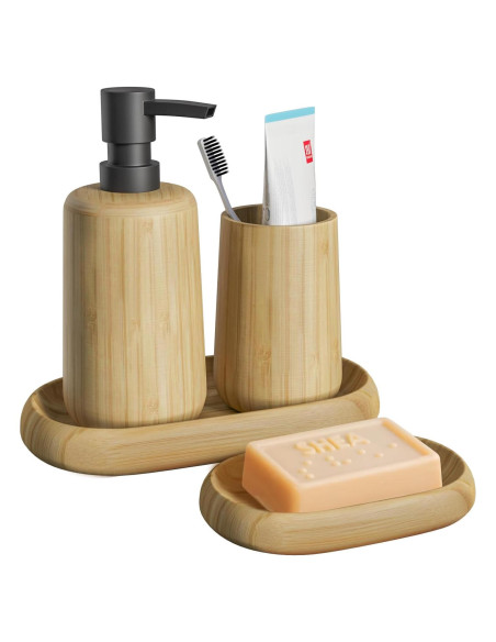 Juego de Accesorios de Baño Bambú Asashizen 4 Piezas