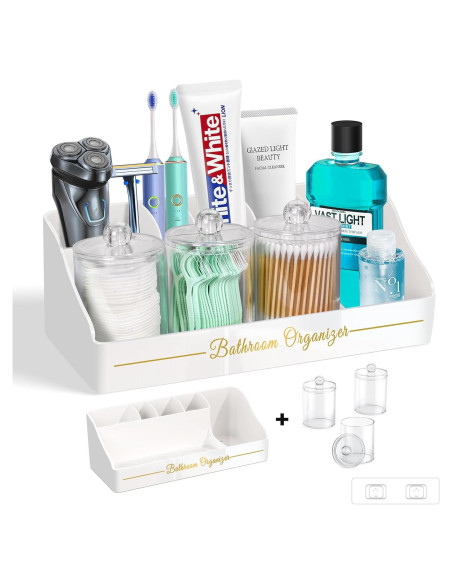 Organizador de Baño DENSAIL Blanco con Dispensador y 3 Frascos