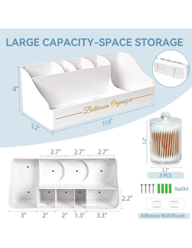 Organizador de Baño DENSAIL Blanco con Dispensador y 3 Frascos