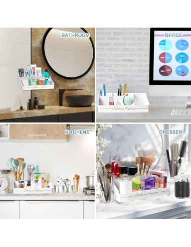 Organizador de Baño DENSAIL Blanco con Dispensador y 3 Frascos