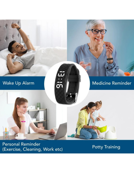 Reloj Vibrante Recordatorio Tabtime Negro Pequeño 10 Alarmas