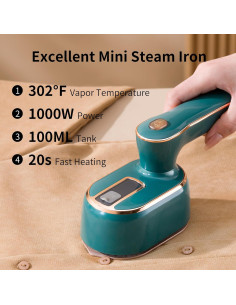 Plancha de Vapor de Viaje TEKI 1000W Compacta 100ml Verde 2