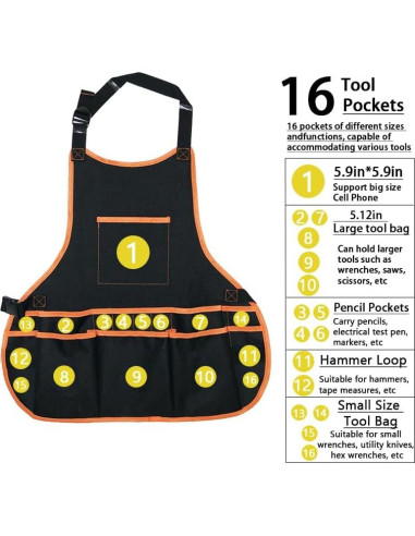 Conjunto de Delantal y Pulsera Magnética CACUINA - 16 Bolsillos