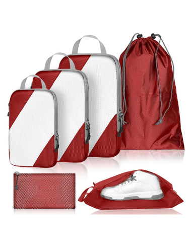 Set de 6 Cubos de Compresión TISEMENT Rojo para Viaje