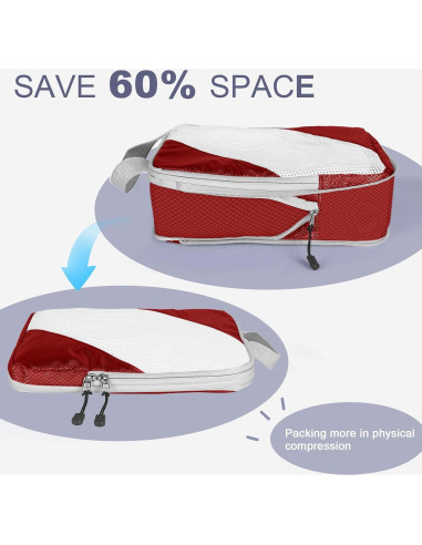 Set de 6 Cubos de Compresión TISEMENT Rojo para Viaje