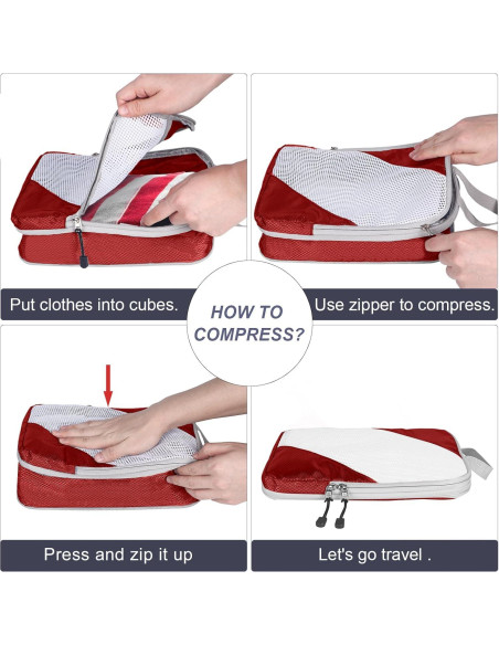 Set de 6 Cubos de Compresión TISEMENT Rojo para Viaje