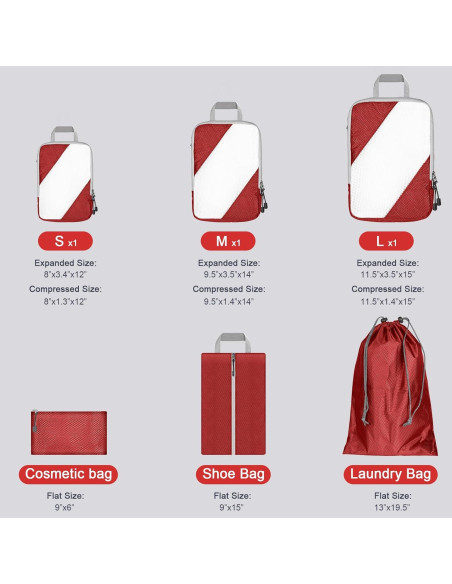 Set de 6 Cubos de Compresión TISEMENT Rojo para Viaje