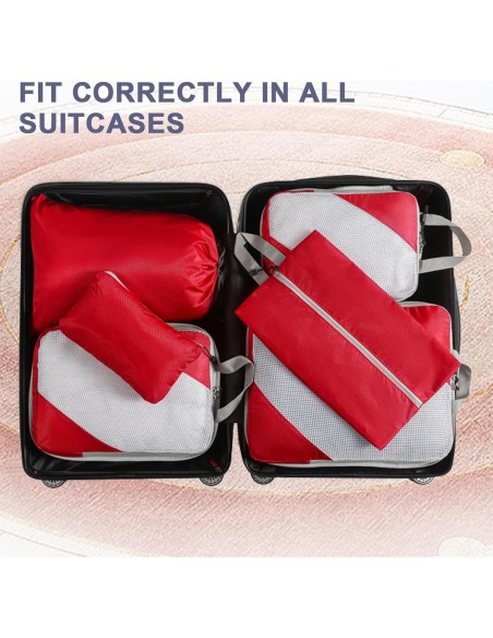 Set de 6 Cubos de Compresión TISEMENT Rojo para Viaje