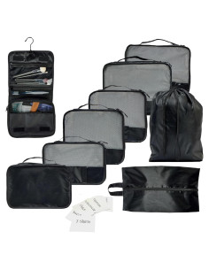 Juego de 9 Cubos de Empaque Bailey Negro - Organizador de Viaje