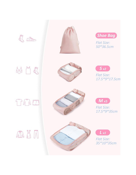 Conjunto de 7 Cubos de Empaque BAGSMART Rosa Bebé