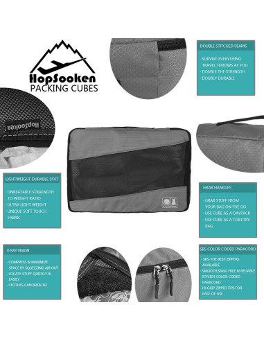 Set de 5 Cubos de Empaque para Viaje Organizador Gris