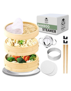 Cesta de Vapor de Bambú 25.4 cm XIANG TENG con Palillos y Accesorios