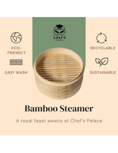 Cesta de Vapor de Bambú 25.4 cm XIANG TENG con Palillos y Accesorios 2