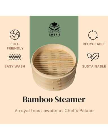 Cesta de Vapor de Bambú 25.4 cm XIANG TENG con Palillos y Accesorios