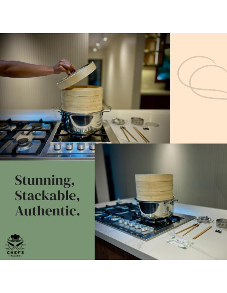 Cesta de Vapor de Bambú 25.4 cm XIANG TENG con Palillos y Accesorios