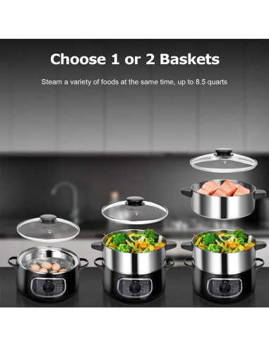 Vaporera Eléctrica Secura de Acero Inoxidable 8.06L 800W