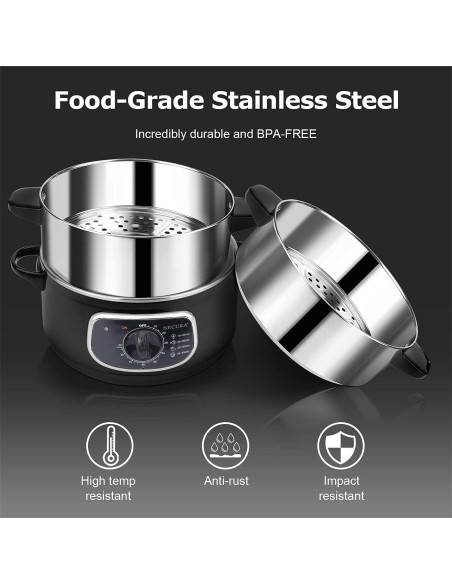 Vaporera Eléctrica Secura de Acero Inoxidable 8.06L 800W