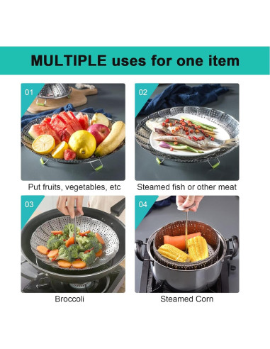 Cesta de Vapor Ajustable Acero Inoxidable Puluru 13-23 cm