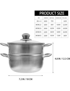 Olla de Vapor YARNOW Acero Inoxidable 2 Niveles 18 cm 2