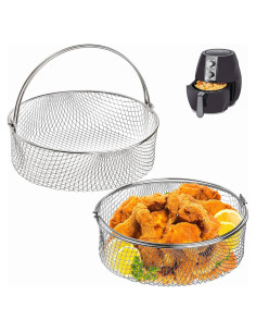 Cesta de Freidora de Aire Elsjoy 2 Pack 21 cm Acero Inoxidable