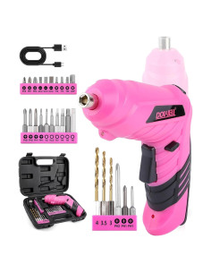 Destornillador Eléctrico Inalámbrico DOWELL 3.6V Rosa con 27 Accesorios