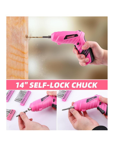 Destornillador Eléctrico Inalámbrico DOWELL 3.6V Rosa con 27 Accesorios