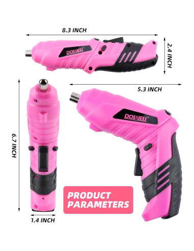 Destornillador Eléctrico Inalámbrico DOWELL 3.6V Rosa con 27 Accesorios
