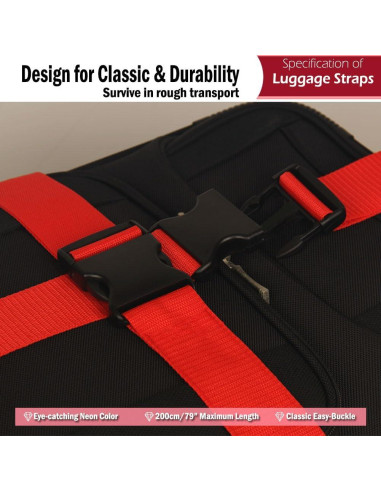 Correas de Equipaje TRANVERS Ultra Largas 200 cm Rojo 4 Pzas