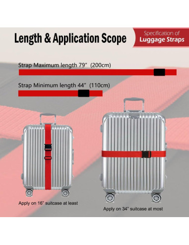 Correas de Equipaje TRANVERS Ultra Largas 200 cm Rojo 4 Pzas