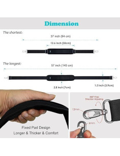 Correa de Hombro Ajustable ZINZ 145 cm Acolchada Negra 2