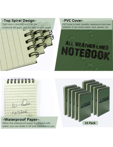 Paquete de 10 Cuadernos Impermeables HMIEPRS 8.1x14 cm