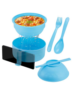 Tazón de Ramen Microondas ZENGABIA 33 oz Azul con Palillos