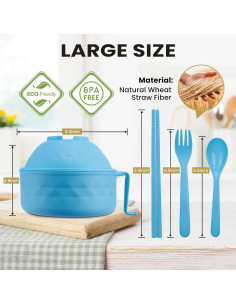 Tazón de Ramen Microondas ZENGABIA 33 oz Azul con Palillos 2