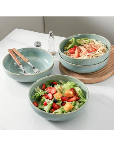 Set de 4 Cuencos Grandes Cerámica HVH Turquesa 21.5 cm