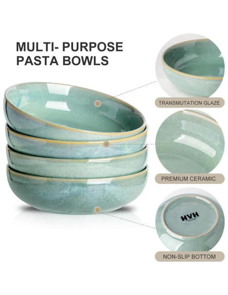 Set de 4 Cuencos Grandes Cerámica HVH Turquesa 21.5 cm