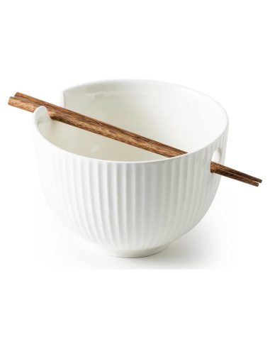 Tazón de Ramen Cerámica KAMAIDI 800 ML Blanco con Palillos