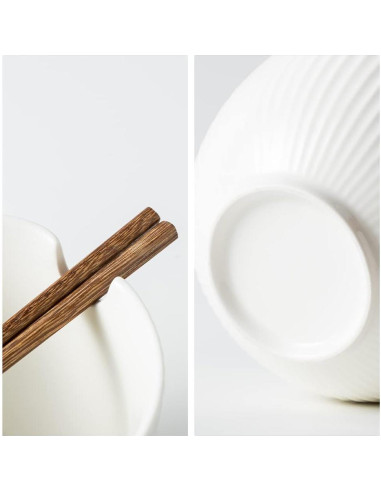 Tazón de Ramen Cerámica KAMAIDI 800 ML Blanco con Palillos