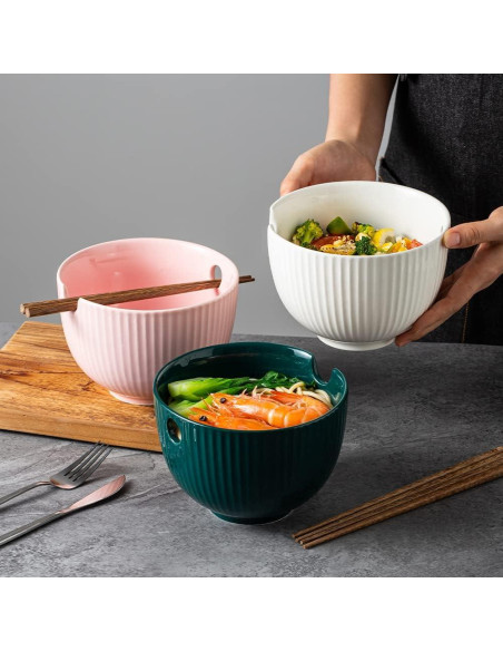 Tazón de Ramen Cerámica KAMAIDI 800 ML Blanco con Palillos